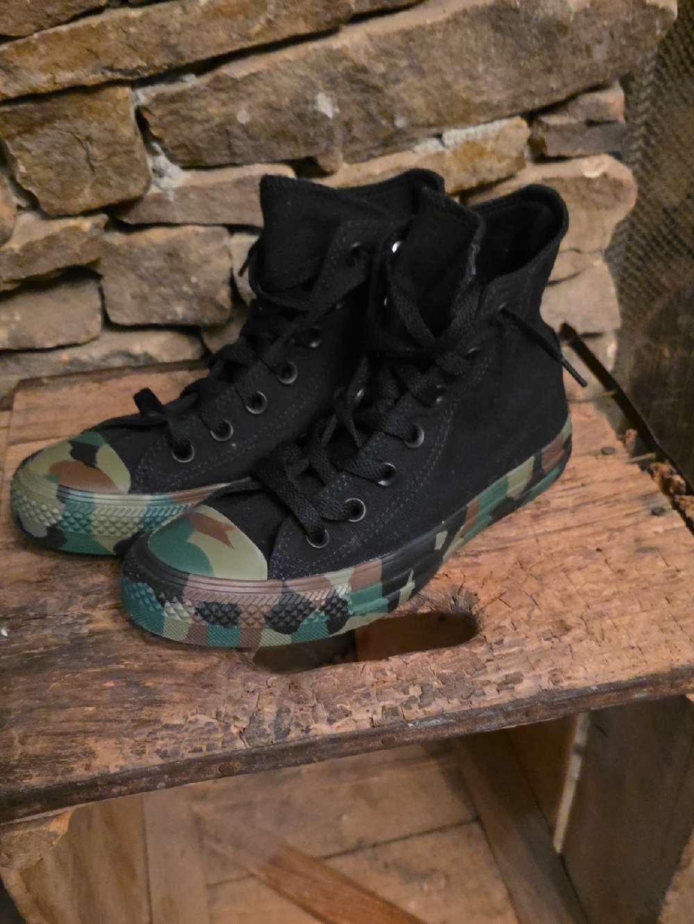 Converse Black High-Top Sneakers with Camouflage Toe and Sole
